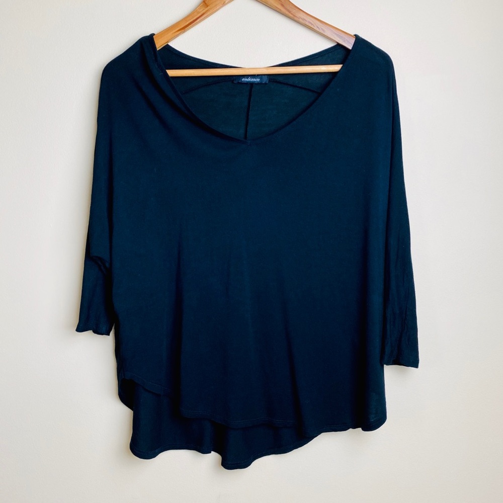 NWOT AMBIANCE Black Hi-Low Dolman Top, XS